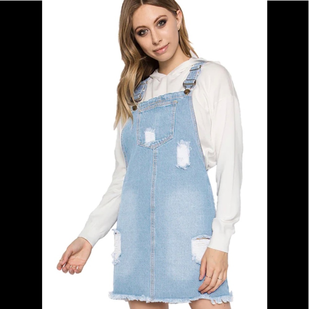 TWIIN SISTERS Lightwashed Distressed Boyfriend Overall Dress w/ Patchwork Sz:1X